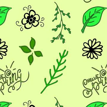 Vector pattern hand drawning on the green background Stock Illustration