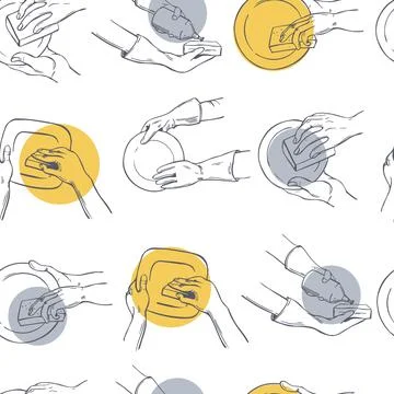 Vector pattern with hands washing dishes. Stock Illustration