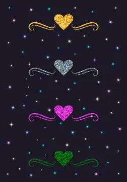 Vector  pattern with hearts of rose, gold, silver.  Gold hearts, sparkles, sh Illustrazione stock