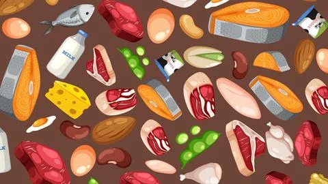 Vector Pattern of High Protein Foods for Healthy Diet Nutrition Stockillustratie