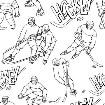 Vector pattern hockey player goalkeeper in sports uniform and inscription Stock Illustration