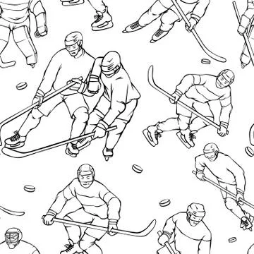 Vector pattern hockey player goalkeeper in sports uniform. Black white outline Stock Illustration