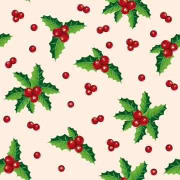 Vector pattern with holly and holly berries Stock Illustration