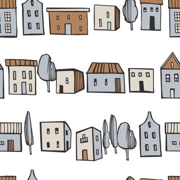 Vector pattern with  houses and trees. Illustrazione stock