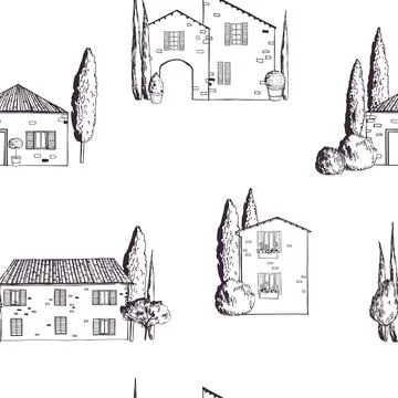 Vector pattern with  houses of Tuscany. Stock Illustration