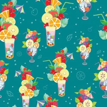 Vector Pattern. Illustration of fantastic summer cocktails on a blue backgrou Stock Illustration