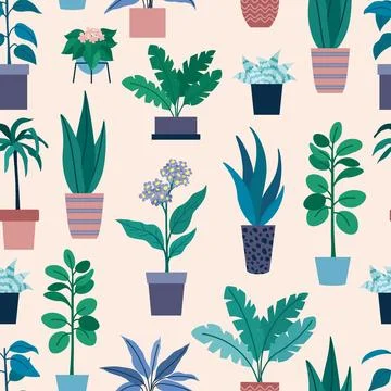 Vector pattern with indoor plants Stock Illustration