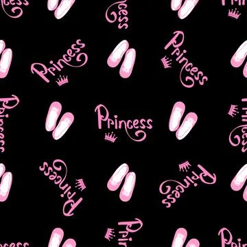 Vector pattern with the inscription Princess, crown and shoes Stock Illustration