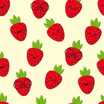 Vector pattern with kawaii strawberries Stock Illustration