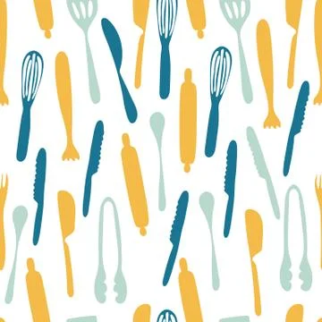 Vector pattern of kitchen utensils. Seamless kitchen tools. Stock Illustration