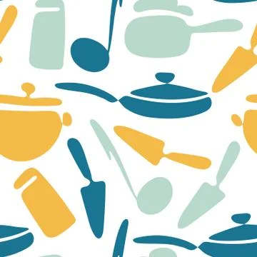 Vector pattern of kitchen utensils. Seamless kitchen tools. Stock Illustration