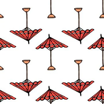Vector pattern of a large red umbrella.Seamless pattern of hand-drawn doodle in Illustrazione stock
