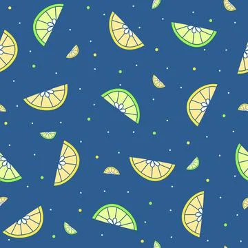Vector pattern with lemon and lime slices on a blue background イラスト素材