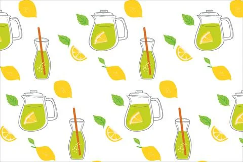 Vector pattern of lemonade with lemons and leaves Stock Illustration