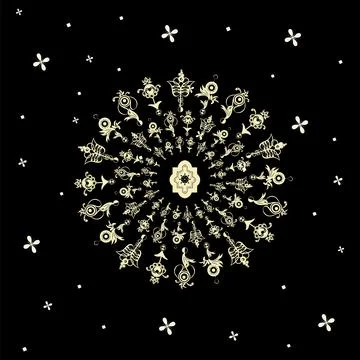 Vector pattern of light yellow openwork elements on a black background. Stock Illustration