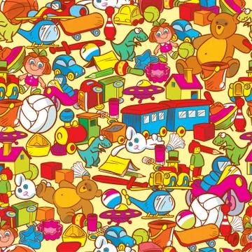 Vector pattern with lots of different toys Stock Illustration