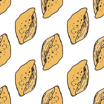 Vector pattern made of bread. Seamless pattern of yellow oval-shaped bread with Illustrazione stock