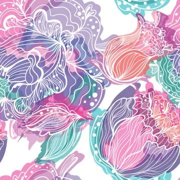 Vector Pattern with Magic Light Flowers Stock Illustration