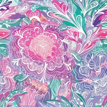 Vector Pattern with Magic Light Flowers Stock Illustration