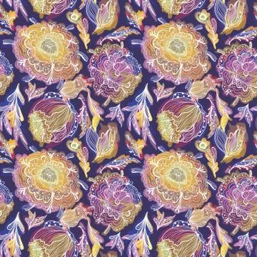 Vector Pattern with Magic Light Flowers Stock Illustration