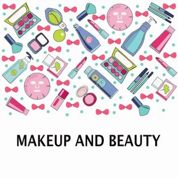 Vector pattern of Make-Up, beauty and healthy cosmetic product Stock Illustration