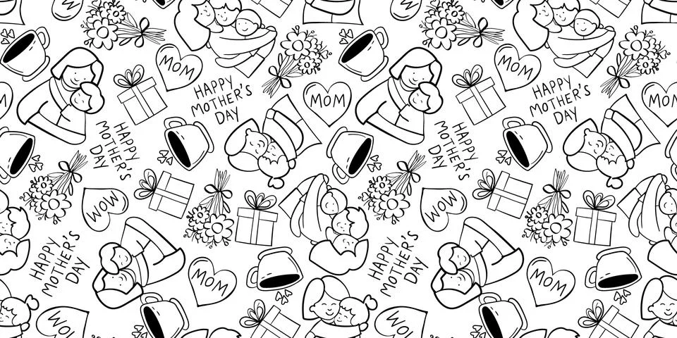 Vector pattern mothers hugging with children sons and daughters Illustrazione stock