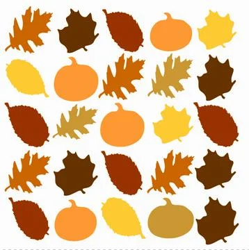 Vector pattern of multi colored autumnal leafs and pumpkin. Stock Illustration