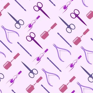 Vector pattern with nail instruments for promotion beauty salon. Stock Illustration