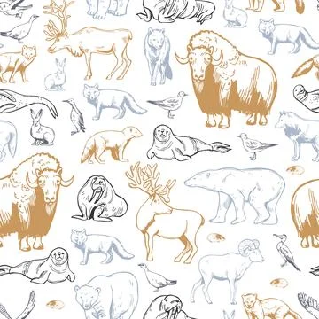 Vector   pattern with  northern animals and birds. Stockillustratie
