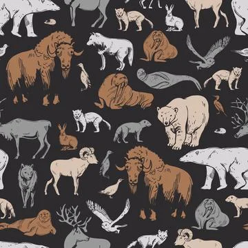 Vector   pattern with  northern animals and birds. Stockillustratie
