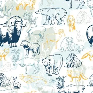 Vector   pattern with  northern animals . Illustrazione stock