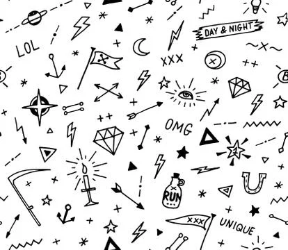 Vector pattern with old school tattoo elements. Black and white Stock Illustration