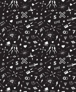 Vector pattern with old school tattoo elements. Black and white Stock Illustration