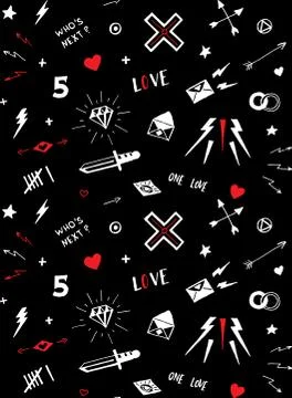 Vector pattern with old school tattoo elements. Black and white Stock Illustration