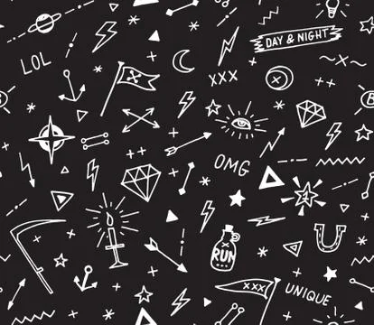 Vector pattern with old school tattoo elements. Black and white Stock Illustration