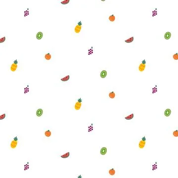 Vector pattern with orange, pineapple, kiwi, watermelon, grape. Illustrazione stock