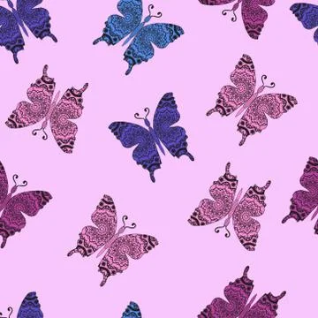 Vector pattern with ornamental butterflies. Illustrazione stock
