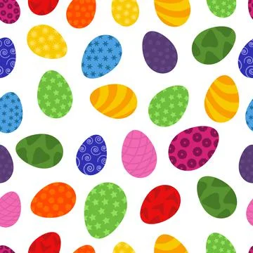 Vector Pattern of Painted Eggs for Easter Day. Colorful Seamless 스톡 일러스트