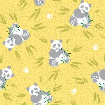 Vector pattern with panda and bamboo leaves Stock Illustration