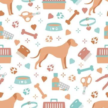 Vector Pattern Pet Vet Shelter Animal Dog tracks Stock Illustration