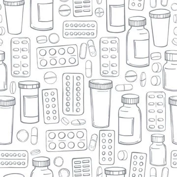 Vector  pattern with pills and medicines. Stock Illustration