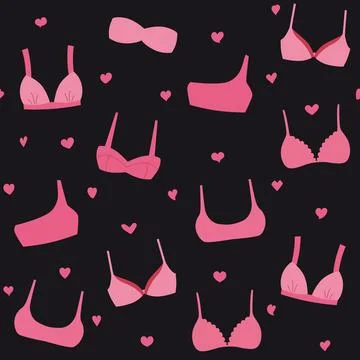 Vector pattern with pink bras on a black background Stock Illustration