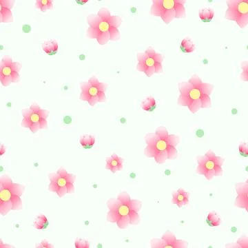 Vector pattern with pink flowers and leaves on a green background. Stockillustratie