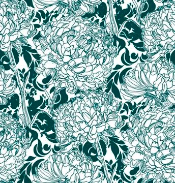 Vector pattern plant engrave ink chrythantemum sketch Illustrazione stock