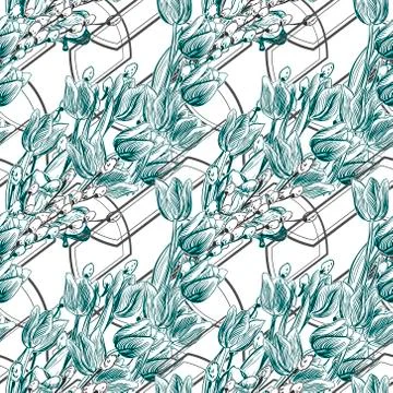 Vector pattern plant engrave ink tulips geometry willow Stock Illustration