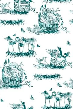 Vector pattern plant engrave ink basket flowers Stock Illustration