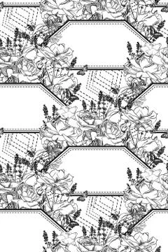 Vector pattern plant engrave ink branches sketch Stock Illustration