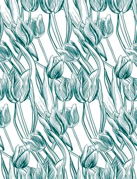 Vector pattern plant engrave ink tulips sketch Stock Illustration