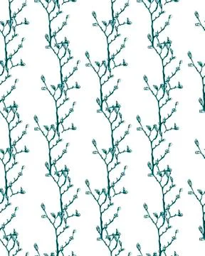 Vector pattern plant engrave ink branches sketch Stock Illustration