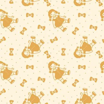 Vector pattern with polka dots in retro style with dolls and bows Stock Illustration